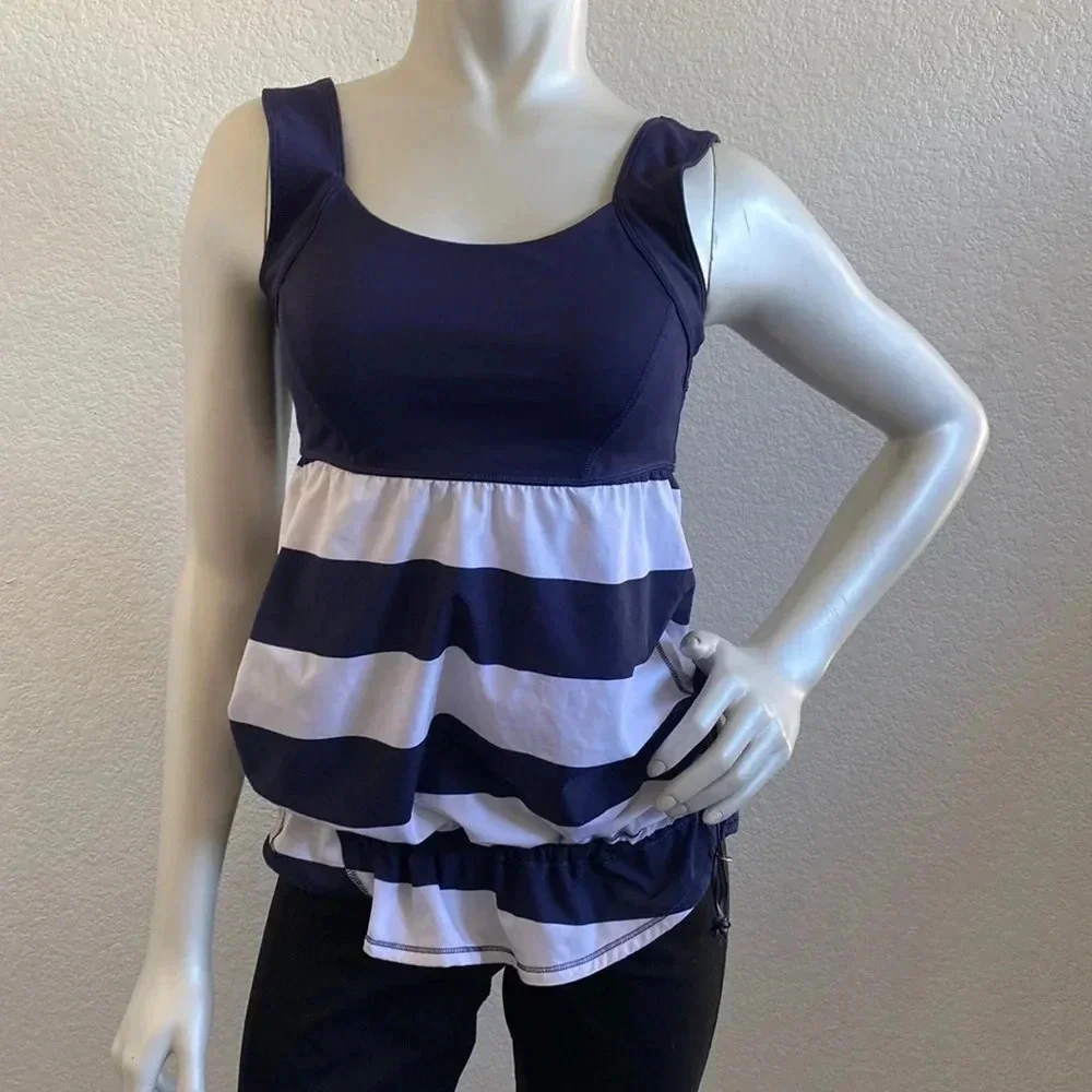 ❤️ Lululemon Run Chase Me Tank Stripe White Indigo Womens 6